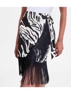 INC International Concepts Black and White Printed Fringe Skirt